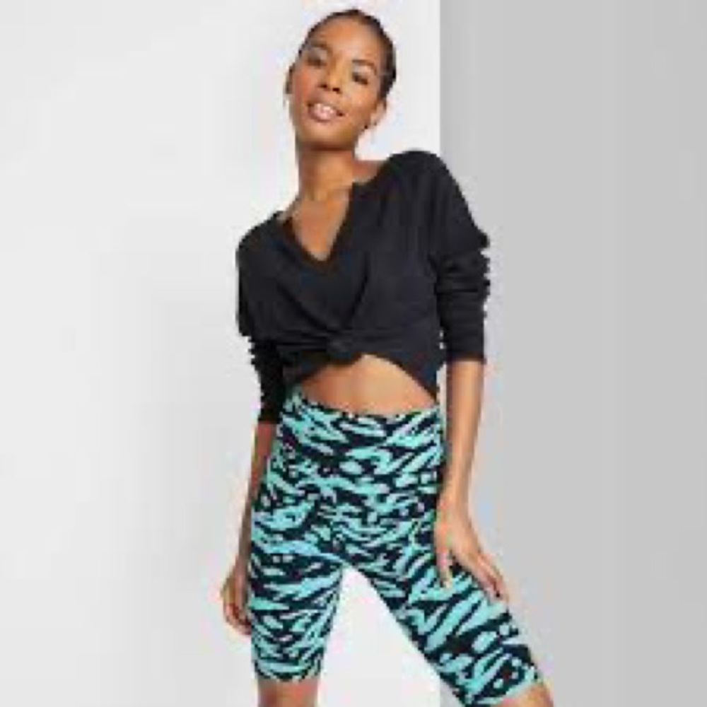 Women’s High Rise Bike Shorts- Wild Fable- Zebra Aqua Blue- Multiple Sizes